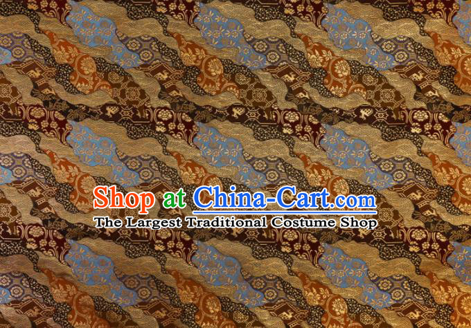 Asian Traditional Classical Pattern Black Tapestry Satin Nishijin Brocade Fabric Japanese Kimono Silk Material