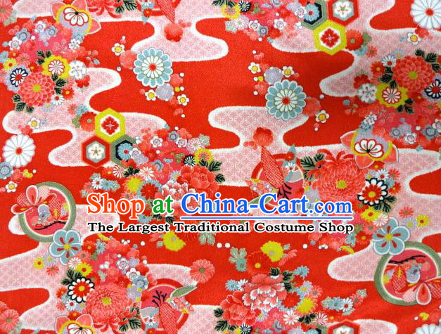 Asian Traditional Classical Chrysanthemum Pattern Pink Tapestry Satin Nishijin Brocade Fabric Japanese Kimono Silk Material