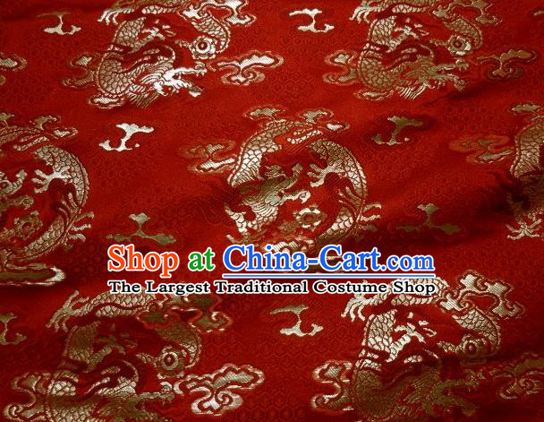 Asian Traditional Kimono Classical Dragon Pattern Red Nishijin Brocade Tapestry Satin Fabric Japanese Silk Material