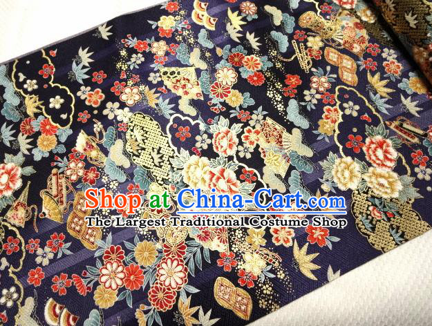 Asian Traditional Kimono Classical Peony Pattern Purple Brocade Tapestry Satin Fabric Japanese Kyoto Silk Material