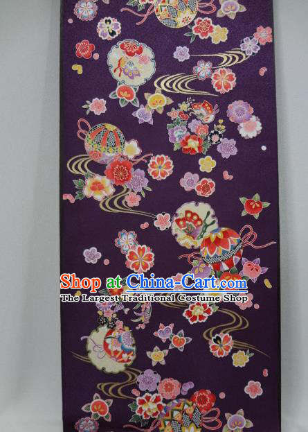 Asian Traditional Kimono Classical Ball Pattern Purple Brocade Tapestry Satin Fabric Japanese Kyoto Silk Material