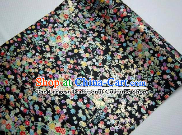 Asian Traditional Kimono Classical Sakura Maple Pattern Black Brocade Tapestry Satin Fabric Japanese Kyoto Silk Material