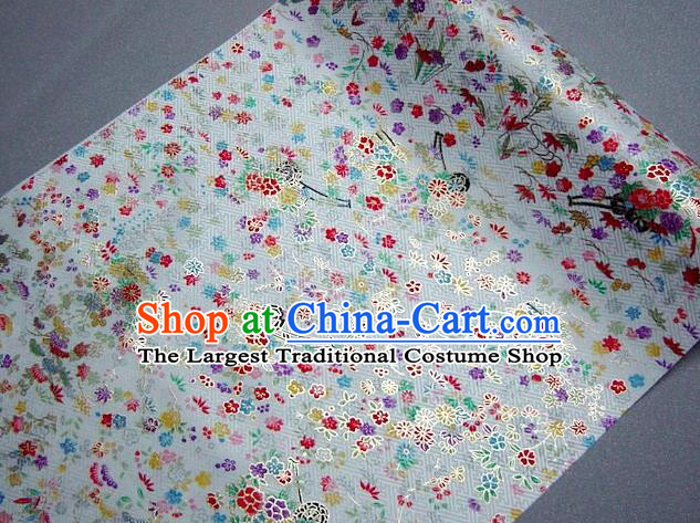 Asian Traditional Kimono Classical Sakura Maple Pattern White Brocade Tapestry Satin Fabric Japanese Kyoto Silk Material