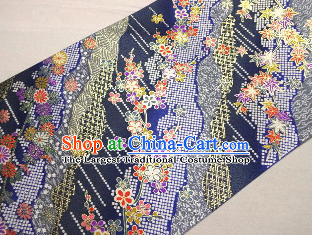 Asian Traditional Kimono Classical Sakura Pattern Navy Damask Brocade Tapestry Satin Fabric Japanese Kyoto Silk Material