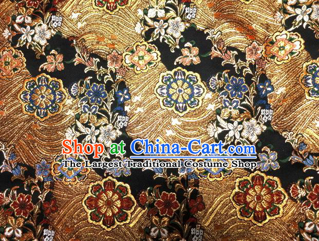 Asian Traditional Damask Classical Hothouse Flowers Pattern Black Brocade Fabric Japanese Kimono Tapestry Satin Silk Material