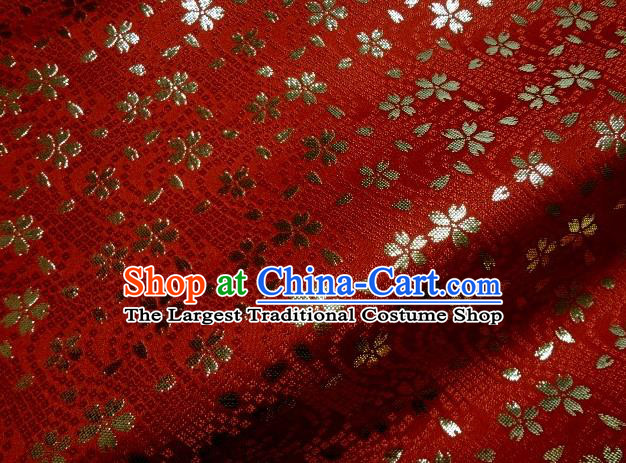 Asian Traditional Baldachin Classical Sakura Pattern Red Brocade Fabric Japanese Kimono Tapestry Satin Silk Material