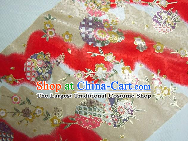Asian Traditional Kimono Classical Orchid Pattern Golden Damask Brocade Fabric Japanese Kyoto Tapestry Satin Silk Material