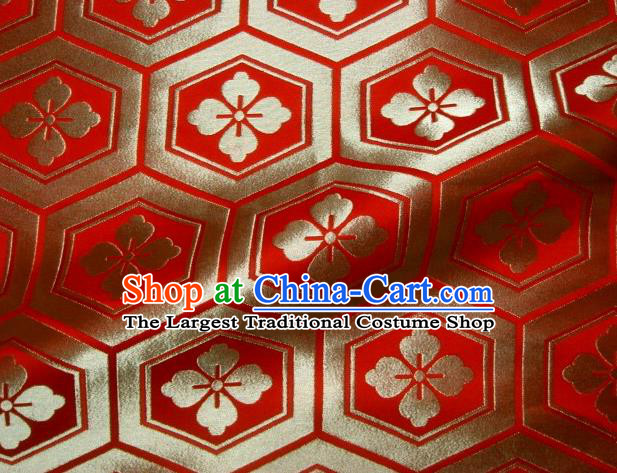 Asian Traditional Kyoto Kimono Classical Tortoise Shell Pattern Red Damask Brocade Fabric Japanese Tapestry Satin Silk Material