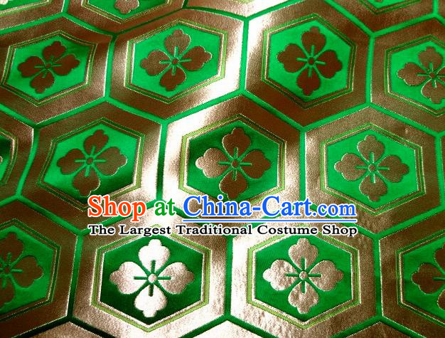 Asian Traditional Kyoto Kimono Classical Tortoise Shell Pattern Green Damask Brocade Fabric Japanese Tapestry Satin Silk Material