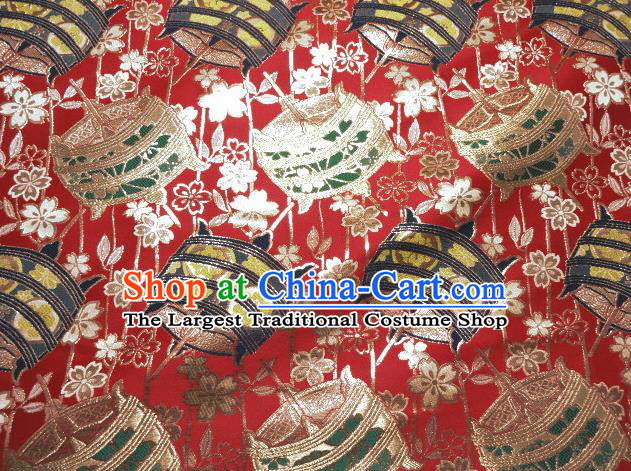 Asian Traditional Kyoto Kimono Brocade Classical Pattern Red Damask Fabric Japanese Tapestry Satin Silk Material