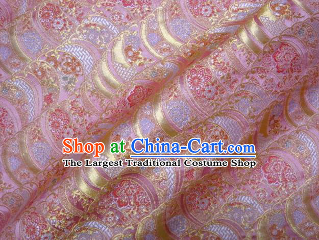 Asian Traditional Pink Damask Brocade Fabric Japanese Kimono Classical Wave Pattern Tapestry Satin Silk Material