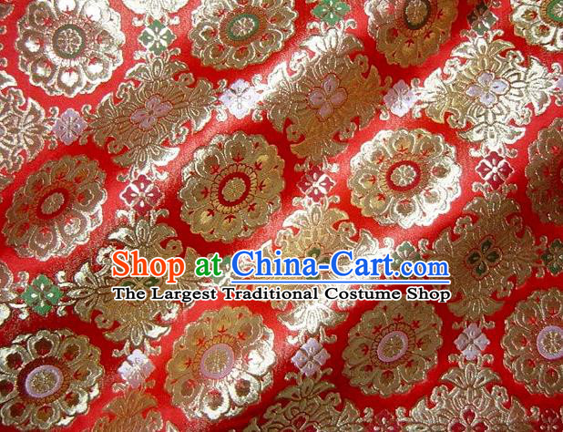 Asian Traditional Classical Pattern Red Damask Brocade Fabric Japanese Kimono Tapestry Satin Silk Material