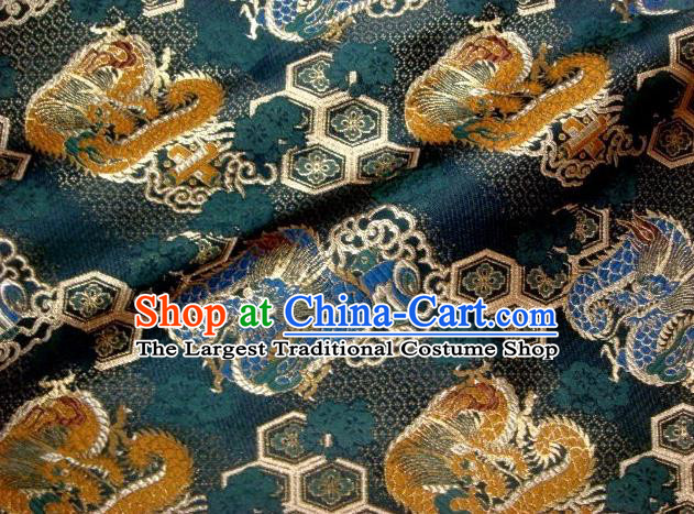 Asian Traditional Baldachin Classical Dragon Pattern Atrovirens Brocade Fabric Japanese Kimono Tapestry Satin Silk Material