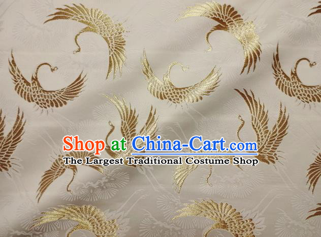 Asian Traditional Japanese Kimono Classical Golden Cranes Pattern Tapestry Satin Brocade Fabric Baldachin Silk Material