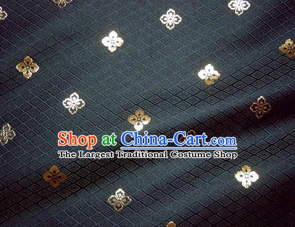 Asian Traditional Japanese Kimono Classical Flowers Pattern Navy Brocade Tapestry Satin Fabric Baldachin Silk Material