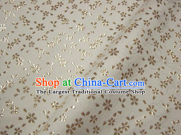 Asian Japanese Traditional Kimono White Tapestry Satin Classical Golden Sakura Pattern Brocade Fabric Baldachin Silk Material