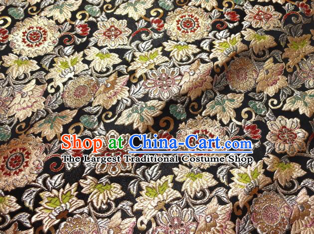 Asian Japanese Traditional Kimono Classical Grass Pattern Black Tapestry Satin Brocade Fabric Baldachin Silk Material