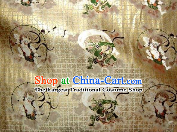 Asian Japanese Traditional Kimono Classical Wind God Pattern Golden Tapestry Satin Brocade Fabric Baldachin Silk Material