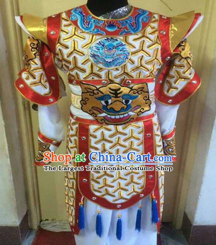 Chinese Traditional Beijing Opera Warrior Embroidered White Clothing Peking Opera Takefu Costume for Men