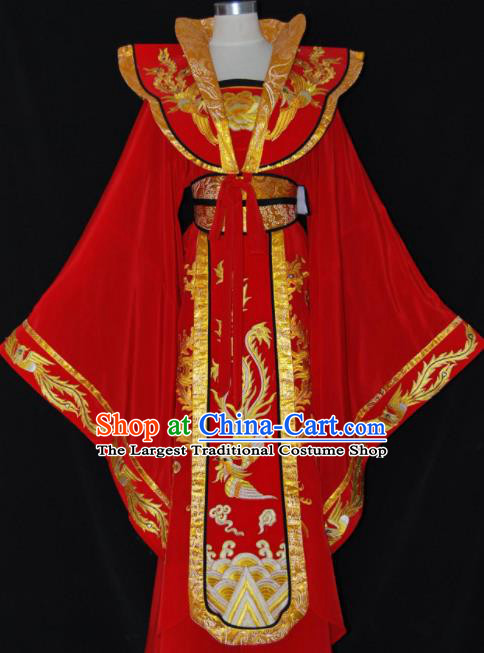 Chinese Traditional Beijing Opera Empress Red Dress Ancient Queen Embroidered Costume for Women