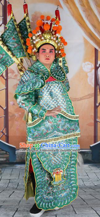 Chinese Traditional Beijing Opera Takefu Clothing Ancient General Green Costume for Men