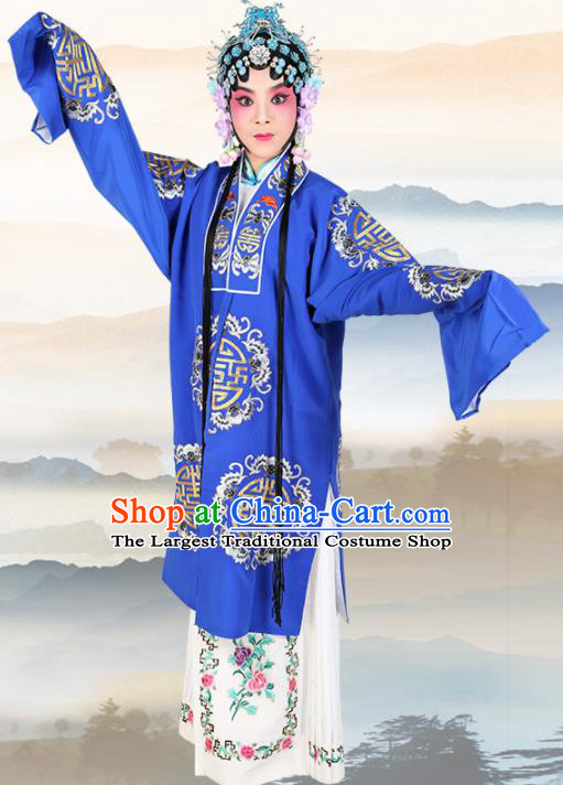 Chinese Traditional Beijing Opera Pantaloon Royalblue Dress Ancient Landlord Shiva Embroidered Costume for Women