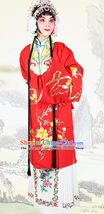 Chinese Traditional Beijing Opera Princess Embroidered Red Dress Ancient Palace Lady Costume for Women