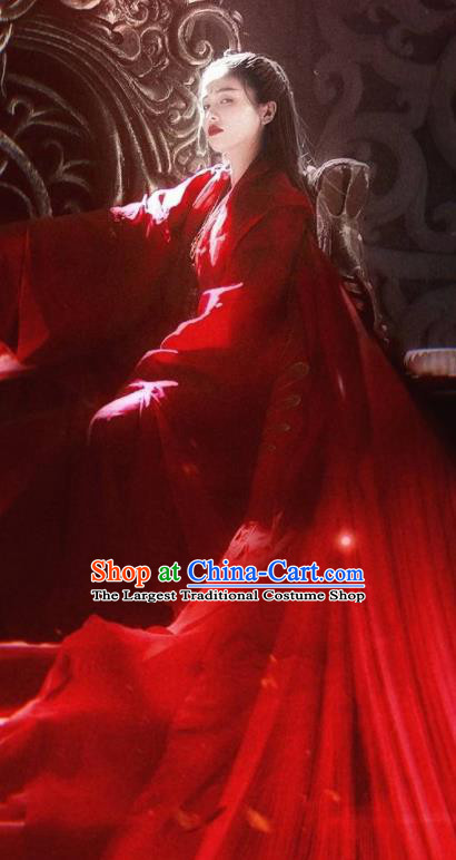 Chinese Drama Zhao Yao Traditional Costume Ancient Peri Princess Wedding Red Hanfu Dress for Women