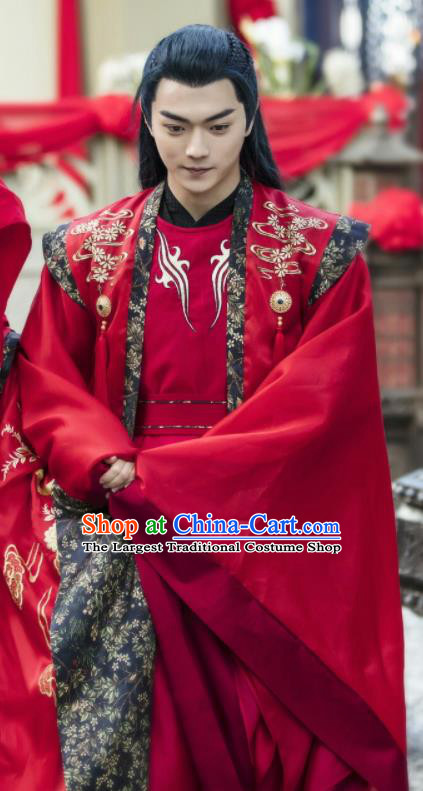 Chinese Ancient Swordsman Knight Drama Zhao Yao Wedding Embroidered Replica Costume for Men