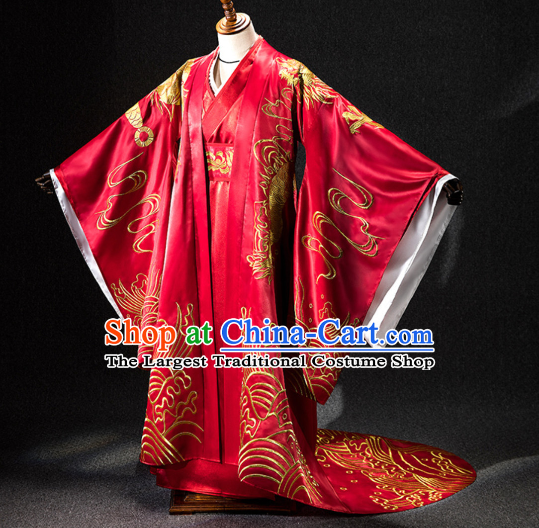 Ancient Chinese Emperor Embroidered Dragon Garment Complete Set