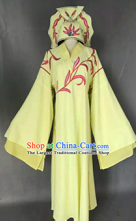 Chinese Traditional Peking Opera Niche Costume Ancient Number One Scholar Embroidered Yellow Robe for Men