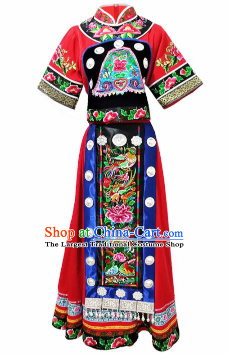 Chinese Traditional Ethnic Folk Dance Costume Miao Nationality Bride Wedding Dress for Women