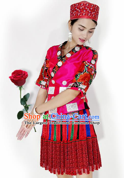 Chinese Traditional Hmong Ethnic Female Costume Miao Nationality Folk Dance Pleated Skirt for Women