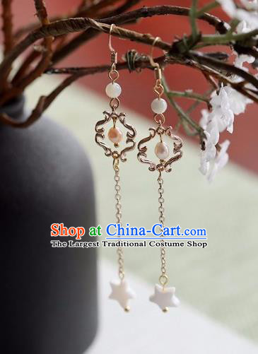 Chinese Traditional Hanfu Ear Accessories Ancient Princess Golden Tassel Pearl Earrings for Women