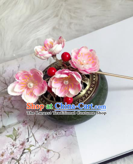 Chinese Ancient Princess Pink Peach Blossom Hairpins Traditional Hanfu Hair Accessories for Women
