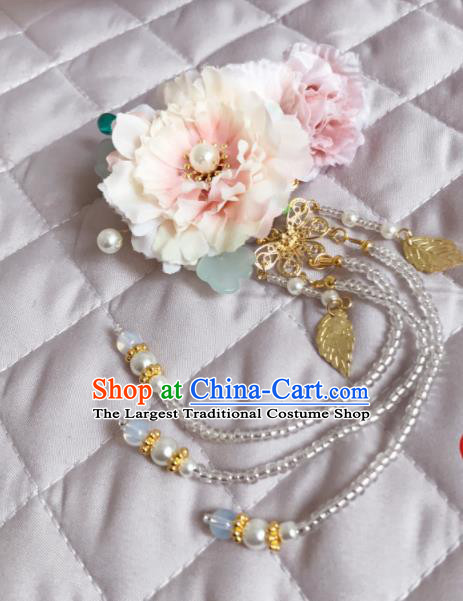 Chinese Ancient Princess Pink Flowers Tassel Hairpins Traditional Hanfu Hair Accessories for Women