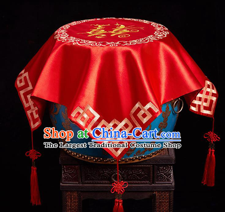 Chinese Ancient Wedding Headdress Embroidered Curtain Traditional Bride Handmade Red Veil for Women
