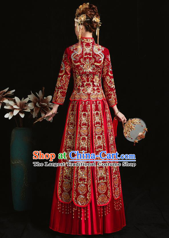 Chinese Traditional Bride Diamante Costume Embroidered Phoenix Peony Xiuhe Suit Ancient Wedding Dress for Women