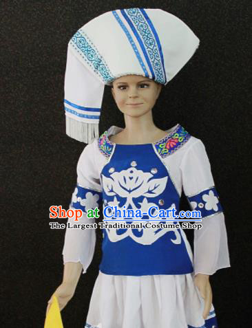 Chinese Traditional Zhuang Nationality White Clothing Ethnic Folk Dance Costume for Kids