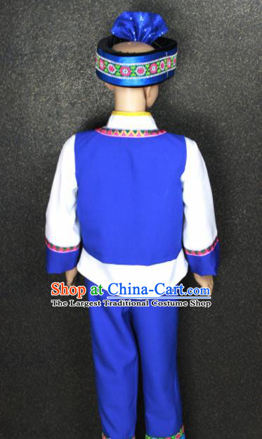 Chinese Traditional She Nationality Blue Clothing Ethnic Folk Dance Costume for Kids