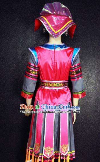 Chinese Traditional Gelao Nationality Embroidered Red Dress Ethnic Folk Dance Costume for Women