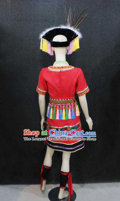 Chinese Traditional Gaoshan Nationality Red Dress Ethnic Folk Dance Costume for Women