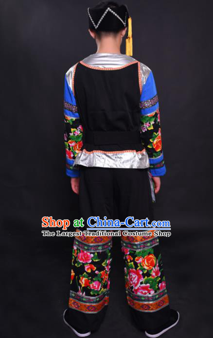 Chinese Traditional Ethnic Printing Black Costume Miao Nationality Festival Folk Dance Clothing for Men