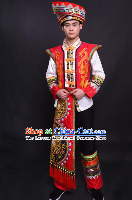 Chinese Traditional Ethnic Bridegroom Costume Zhuang Nationality Festival Folk Dance Clothing for Men