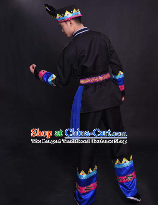 Chinese Traditional Ethnic Blue Tassel Costume Zhuang Nationality Festival Folk Dance Clothing for Men