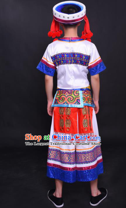 Chinese Traditional Ethnic Bridegroom White Costume Yao Nationality Festival Folk Dance Clothing for Men