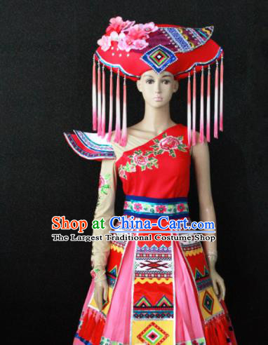 Chinese Traditional Zhuang Nationality Wedding Dress Ethnic Folk Dance Costume for Women