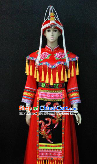 Chinese Traditional She Nationality Wedding Red Dress Ethnic Bride Folk Dance Costume for Women