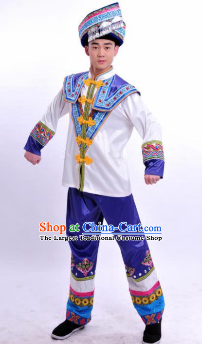 Chinese Traditional Ethnic Prince Costume Zhuang Nationality Festival Folk Dance Clothing for Men