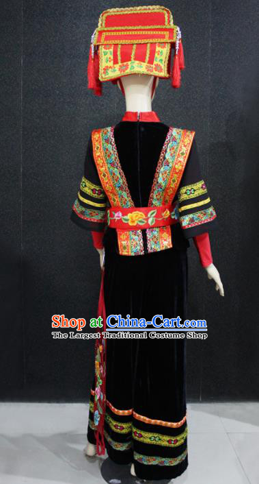 Chinese Traditional Qiang Nationality Female Black Clothing Ethnic Folk Dance Costume for Women